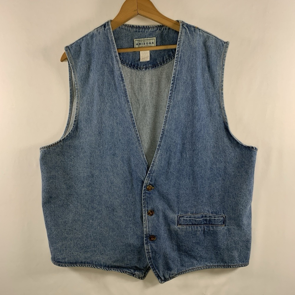 VTG 90s Arizona Mens Western Denim Jean Vest Large Cowboy Americana Relaxed USA